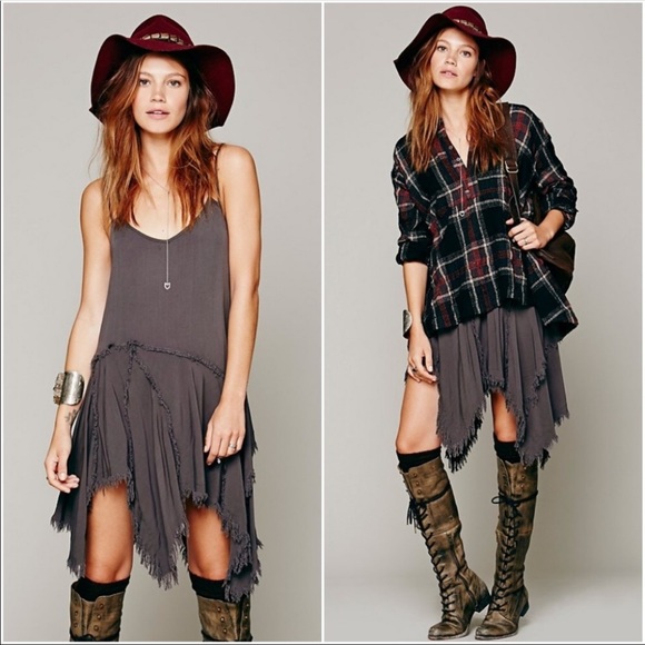 Free People Tattered Up Brown Slip Dress - Picture 3 of 8